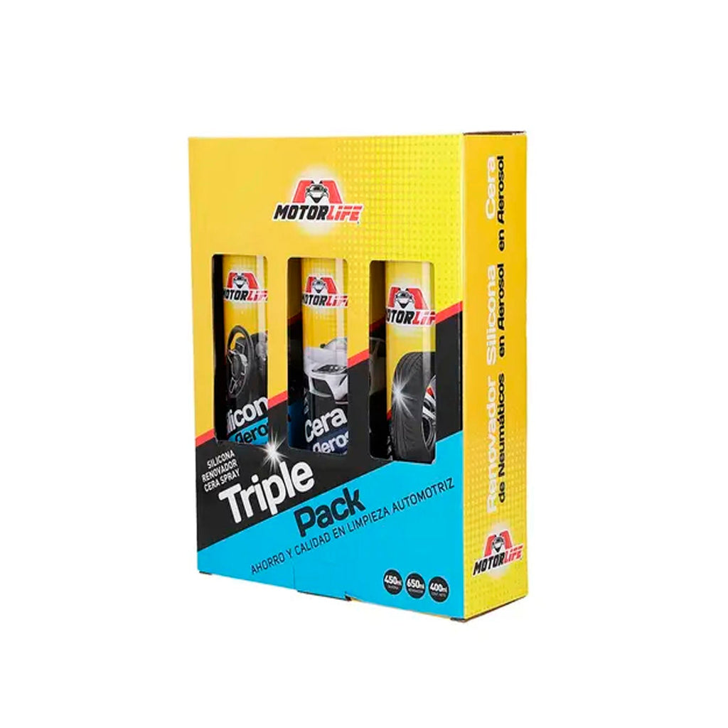 Tripack Silicona, Cera 450Cc y Renovador Neumáticos 650Cc Motorlife