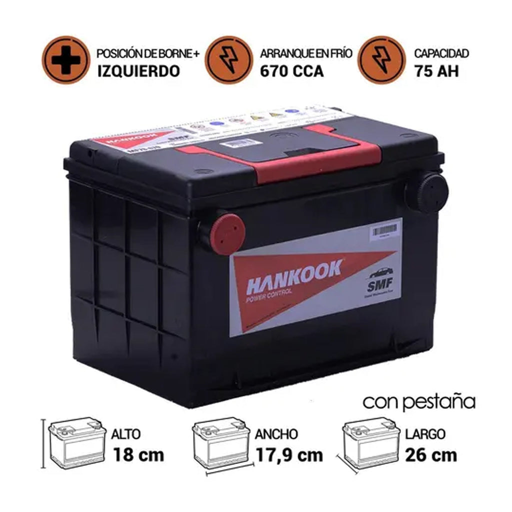 Batería De Auto HANKOOK MF78-670 75AH 670CCA