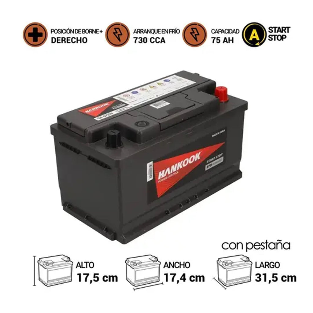 Batería De Auto Start Stop HANKOOK EFB SE57510 75AH 730CCA