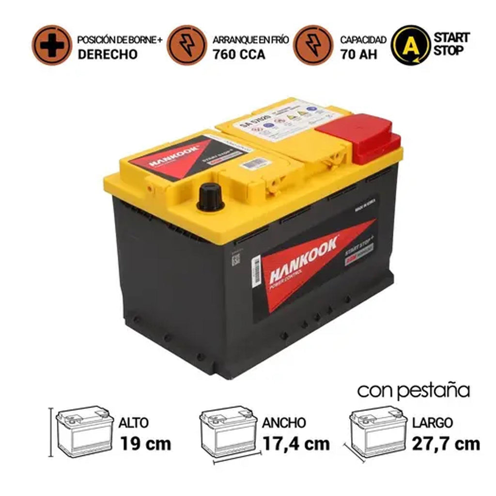 Batería de Auto  AGM 70Ah Start Stop HANKOOK SA57020 760CCA