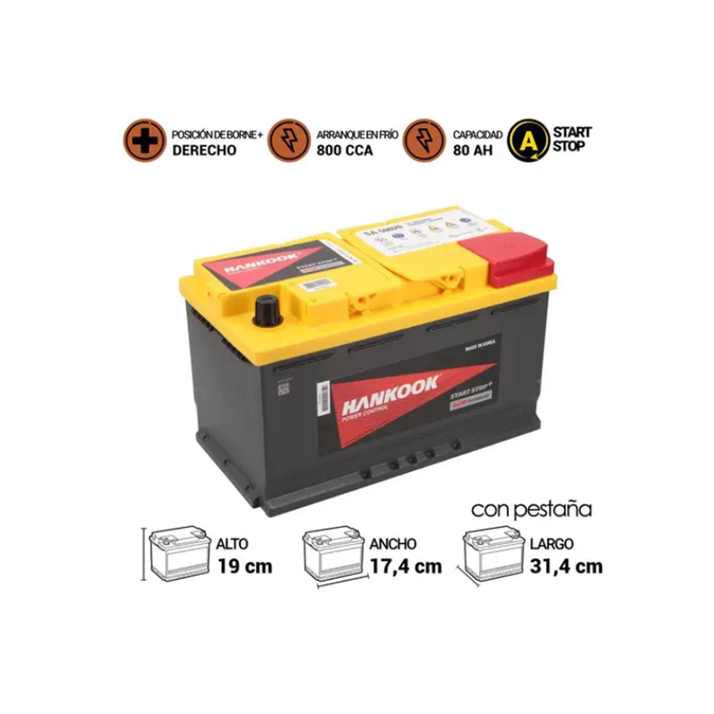 Batería De Auto Start Stop HANKOOK AGM AX58020-800 80AH 800CCA