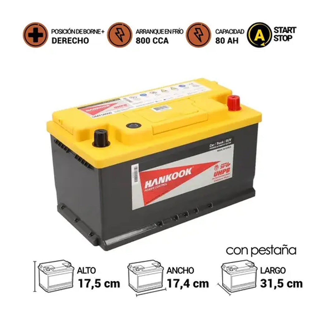 Batería De Auto HANKOOK UHPB UMF58000 80AH 800CCA
