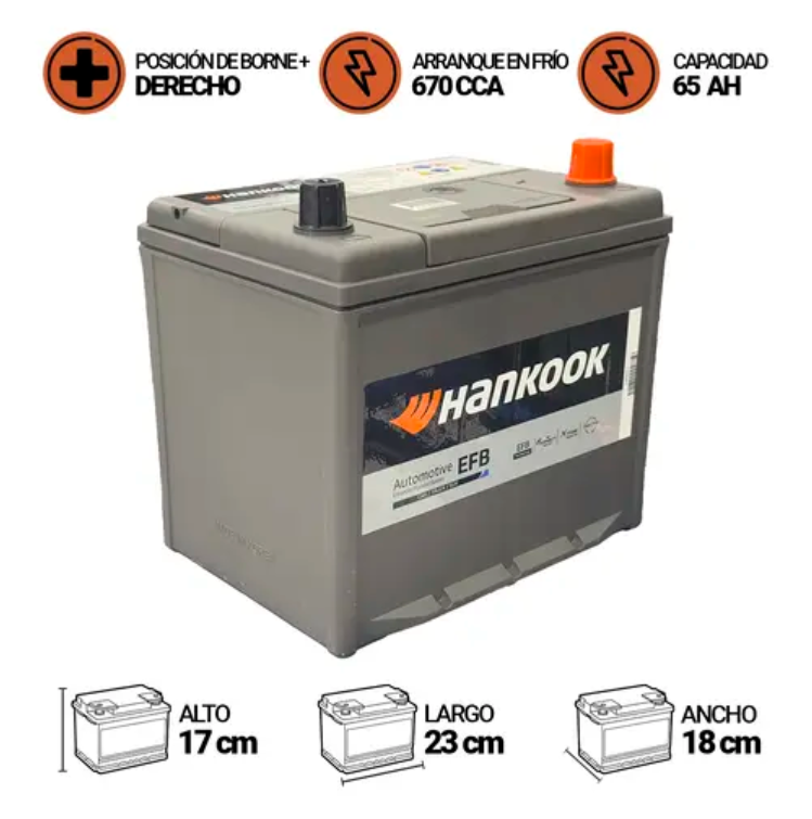 Batería De Auto Start Stop HANKOOK EFB SE Q85 65AH 670CCA