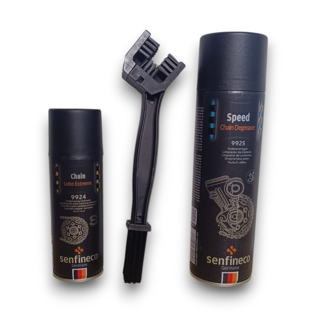 Kit 3 Piezas Mantencion De Cadena Uso Profesional - Limpiador + Lubricante + Escobilla